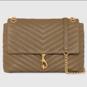 Rebecca Minkoff Edie Flap Shoulder Bag, crafted in quilted leather, latte color.